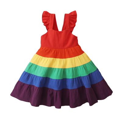 China Breathable Medium Kids Dresses Cotton Summer Sleeveless Kids Rainbow Skirt Babies Dress for sale