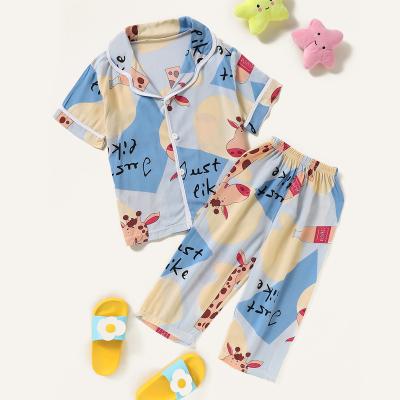 China Casual Cute Deer Cartoon Printing Fashion Costume Baby Pajamas Two Piece Set for sale