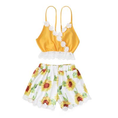 China Lovely Breathable Fashion Newborn Cute Babies Lace Up Flower Infant Toddler Clothes Set for sale