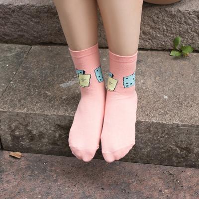 China Antibacterial custom made spring and summer brush pattern cotton socks cartoon ladies cheap korean socks for sale