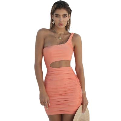 China One-Shoulder Anti-Static Women Spaghetti Strap Bodycon Dress Hollow Tight Club Dress for sale