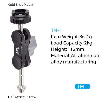 China Professional Photography TM-1 Arm Mount Video Adapter Ball Head for DSLR Camera LCD Monitor Dual Head with Shoe Mount and 1/4 Inch Screw for sale