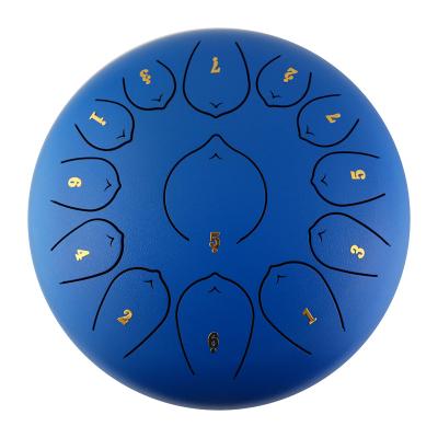 China Enlightenment Christmas Gift Reduce Pressure 13 Notes Steel Tongue Drum Percussion Instrument Hand Pan Drum 12 Inch OEM Premium Blue Drums for sale