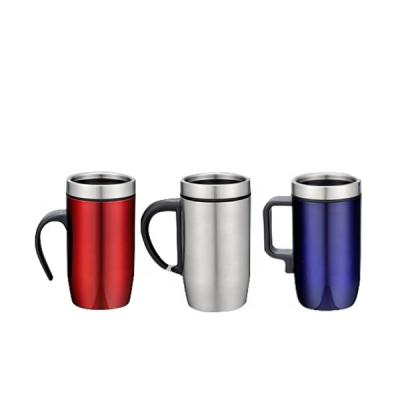 China Durable Double Wall Stainless Steel Coffee Mugs Desktop Mug With Ergonomic Slip Handle And Lid for sale