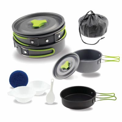 China 1-2 Person Aluminum 7 in 1 Picnic Camping Cookware Aluminum Outdoor Mess Kit for sale