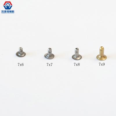 China Custom Made Eco-friendly Flat Head Half Cavity Stainless Steel Rivets Metal Deep Hole Brass Semi-Tubular Rivet For Leather Bag for sale