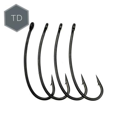 China Carp Fishing Teflon Coating Barbed Eyed Hooks Made Of Japan Black Gray TD High Carbon Steel Matte for sale