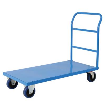 China 300KG 400KG Heavy Duty Platform Trolley Blue Hand Truck Push Cart for sale