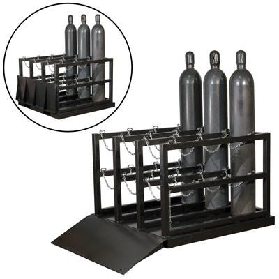 China Steel Chain Gas Bottle Pallet 12 Tanks Oxygen Cylinder Pallet With Ramp for sale