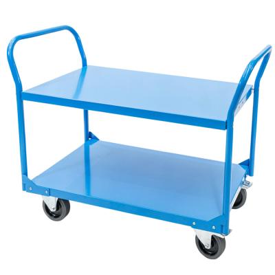 China Customized 1200LB 2 Tier Trolley Metal Utility Cart With Double Handle for sale