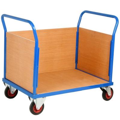 China Substantial Timber Panel Trolley 500KG Platform Cart With Sides for sale