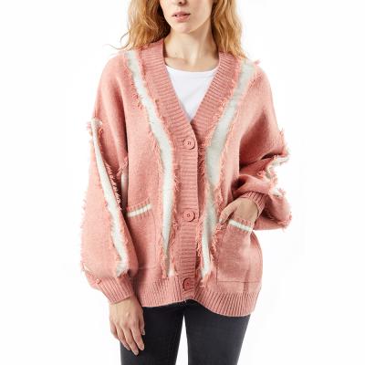 China Anti-Wrinkle Big Buttons Loose Designer Spring Pink Cardigan Ladies Custom Cardigan Sweater for sale