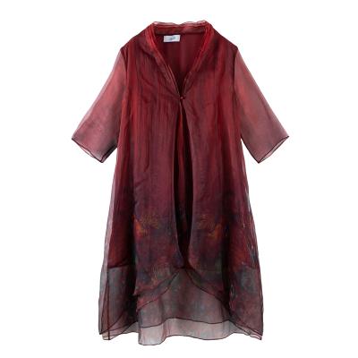 China Autumn anti-static fashion elegant sexy women's oversized print translucent dress for sale