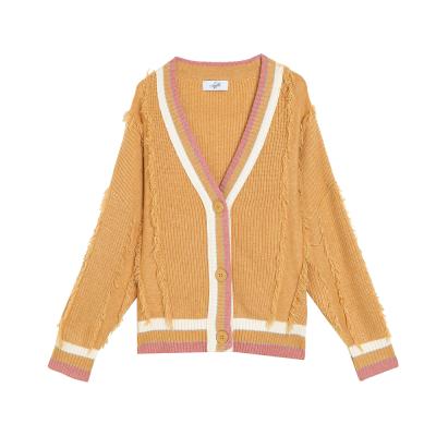 China Breathable Unique V-Neck Single Breasted Jacket Button Design Casual Style Plus Size Sweater for sale