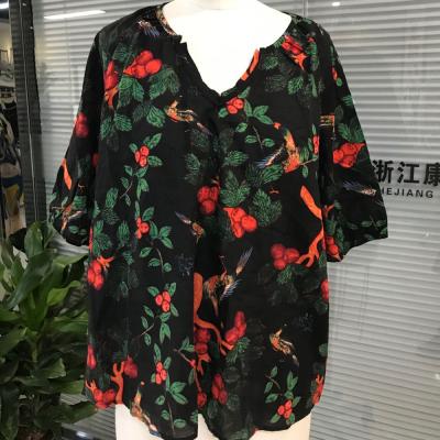 China Anti-pilling 3078 Silk Floral Blouses Shirts For Women Print Crop Top for sale