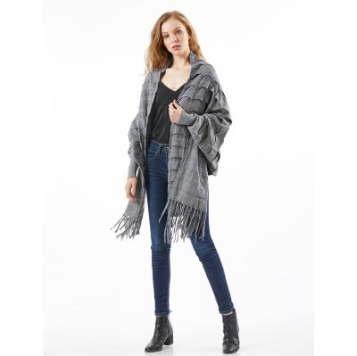 China Anti-pilling Autumn and winter design oversized women's scarf fringed shawl sweater for sale