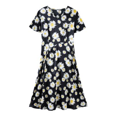 China Anti-Static Fashion Long Puff Shoulder Floral Print Pleated Mini Dress Party Women Dresses for sale