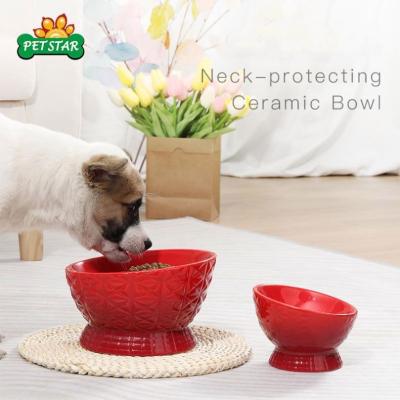 China CWW Viable Hot Bowl for Cat Food Anti-rollover to Protect Cervical Spine Ceramic Elevated Cat Bowl for sale