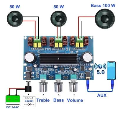 China CA-3166B Tabela de amplificador Bluetooth 2*50W+100W 4~8ohm DC12~24V TPA3116D2 à venda