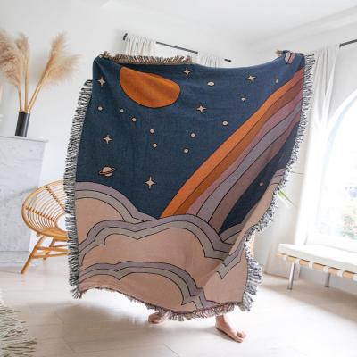 China Factory Wholesale PORTABLE Bohemian Custom Jacquard Woven Throw Polyester Cotton Blanket Low MOQ for sale