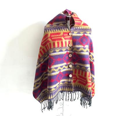 China 1.99usd Winter Pashmina Tartan Women Scarf Fashion Wool Tassels Long Running Shawl With Buttons for sale