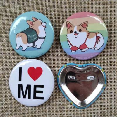 China Heart 58mm Round Nickel Free Pin Button OEM Plastic Badge Mini Custom Size 37mm 44mm for sale