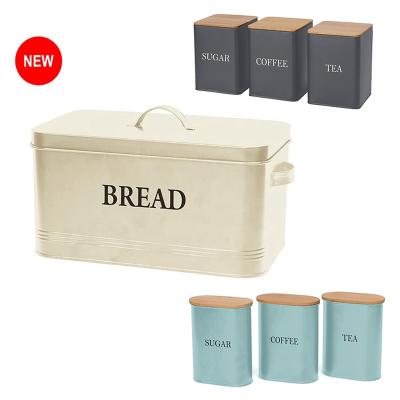 China Wholesale Steamable Kitchen Food Airtight Storage Container Set For Tea Coffee Sugar Bread Bin Metal Canister Sets for sale