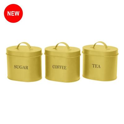 China Food Storage Box Vintage Kitchen Food Jar Sets Enamel Canister Tin Sets Coffee and Sugar Kitchen Canister 3PCS/SET for sale