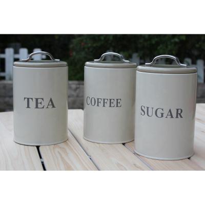 China Hot Selling Viable 3PCS Sugar Coffee Tea Canister Amazon Kitchen Set Storage Galvanized Coated Power Metal Canister Set for sale