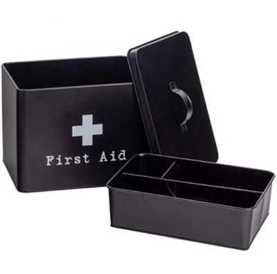 China Dedicated Household Viable First Aid Medicine Storage Box With Double Layer 4 Compartments Metal First Aid Kit Tin Box for sale