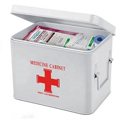 China Viable First Aid Dedicated First Aid Kit Box With Double Layer And 4 Compartment Metal Medicine Storage Box for sale