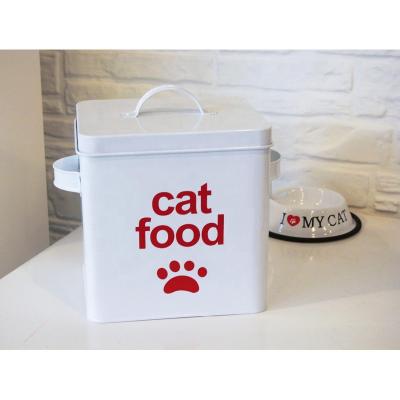 China Food Container OEM Customized Galvanized Dog Food Treat Canister Storage Bin Metal Pet Food Storage Containers for sale