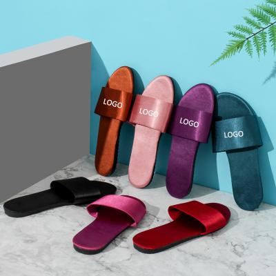 China Fashion Trend Latest Factory Produced Four Seasons Fashion Satin Silk Slippers Indoor Non-slip Breathable Women Slippers for sale