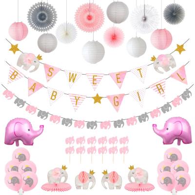 China Eco-Friendly Elephant Party Supplies Baby Shower Decorations Kit Gender Reveal Sweet Balloon Glitter Girl Banner Honeycomb Fan For Girls for sale