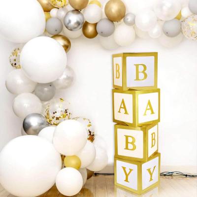 China HOT Decoration Gold Baby Shower Boxes Party Decorations 4 Pcs Cake Boxes Letter LOVE BABY Blocks Design Baby Girl Transparent Balloon Box for sale