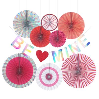 China Customized Event Party Supplies Valentines Day Party Supplies Set With 8 Paper Fans And Be Pit Banner for sale