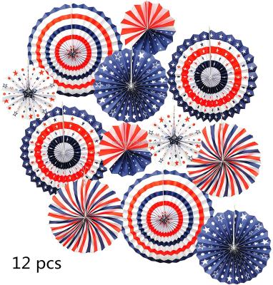 China 4th of July decoration with12 pcs paper fans for wall home decor Patriotic American Independence Day party decoration CL04035 for sale