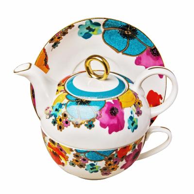 China Sustainable European Style Tea For One Teapot And Cup / Teaware Porcelain 4-Piece Tea For One for sale