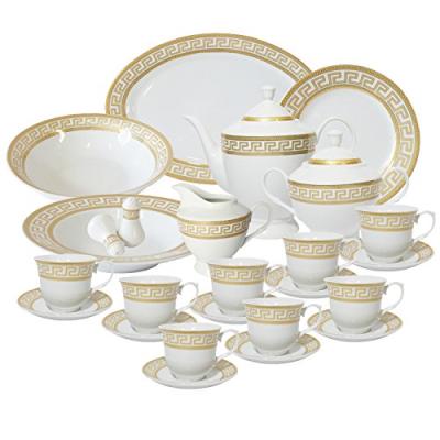 China Germany style dinnerware set sustainable high quality! ! 47 Piece Fancy Porcelain Dinner Table Sets For Home With Gold Design for sale