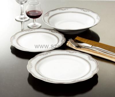 China Factory Sustainable Supply Wholesales 18 Pcs Cut Edge Ceramic Dinnerware With Silver for sale