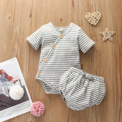 China INS Anti-shrink Fashion Pure Cotton Kids Little Clothes 2pcs Set Summer Short Sleeve Rib Baby Clothes With Panties for sale