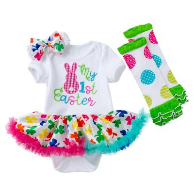 China ENGLAND STYLE European Baby Bunny Embroidered Infant Clothes Toddler Girl Easter Party Princess Tutu Dresses Rompers for sale