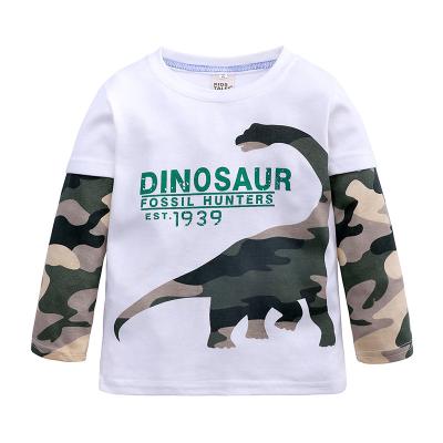 China Anti-pilling Factory Directly Camouflage Cartoon Dinosaur Baby Boy T-shirt Printing Long Sleeve Toddler Infant Shirt for sale