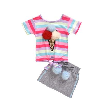 China Summer Baby Skirt Set Rainbow Plush Ball Memberships Baby Clothing Sets Antibacterial Hot Selling Children for sale