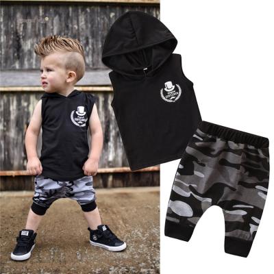 China 2021summer little boy hoodie clothing set baby boy 2pcs military sleeveless set for sale