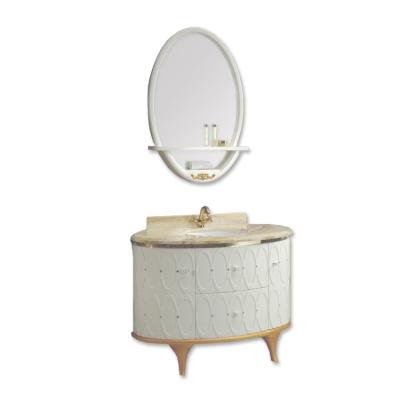 China Durable French style aristocratic round bathroom cabinet and oval mirror for sale