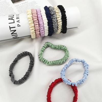 China New design fashion 1CM small skinny scrunchies for kids mulberry 6a silk hair scrunchies 100% silk hair scrunchies for sale