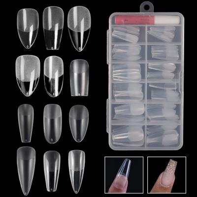 China Flexibility Private Label 120pcs Full Cover Ballerina Almond Frosted Clear Coffin Shape Finger Acrylic Coffin Shape Nails Tips for sale