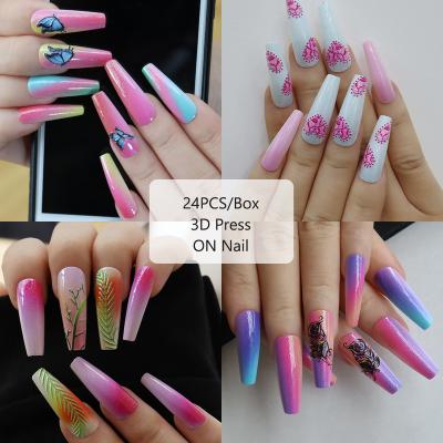 China Wholesale Flexibility Long Coffin Style Acrylic French Press On False Nail Art Custom Luxury False Nails Artificial Nails Nails for sale