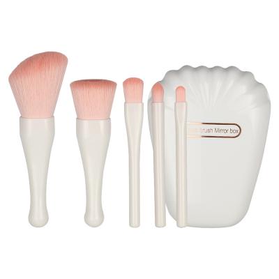 China Angular Blush 2023 NEW 5 in 1 Eco-friendly fiber Soft bristles plastic handle makeup tools Portable Makeup Brushes for Traveling with mirror for sale